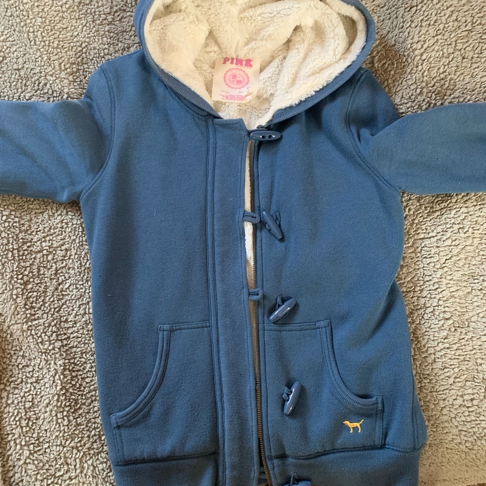 Amazing fur lined sweatshirt from victoria secret pink SM w/velvet letters